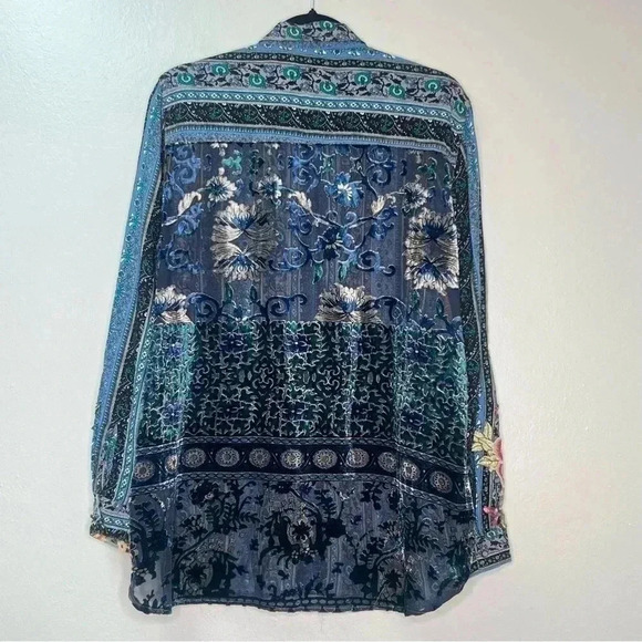 SALE! Aratta Silent Journey Floral Embroidered Sheer Back W/Velvet Tunic Top M - Picture 2 of 15